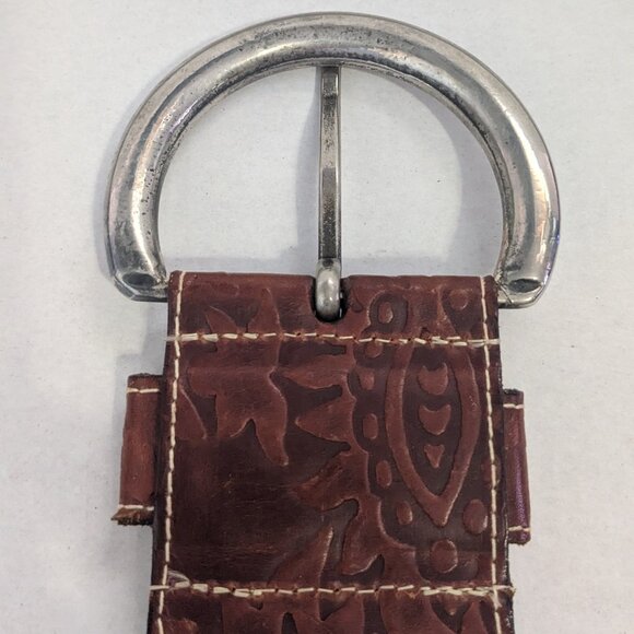 LOCOMOTIVE DOPPIA VITA Made in Italy MOP Inlay Tooled Brown Leather Belt Sz. 100 main image 4